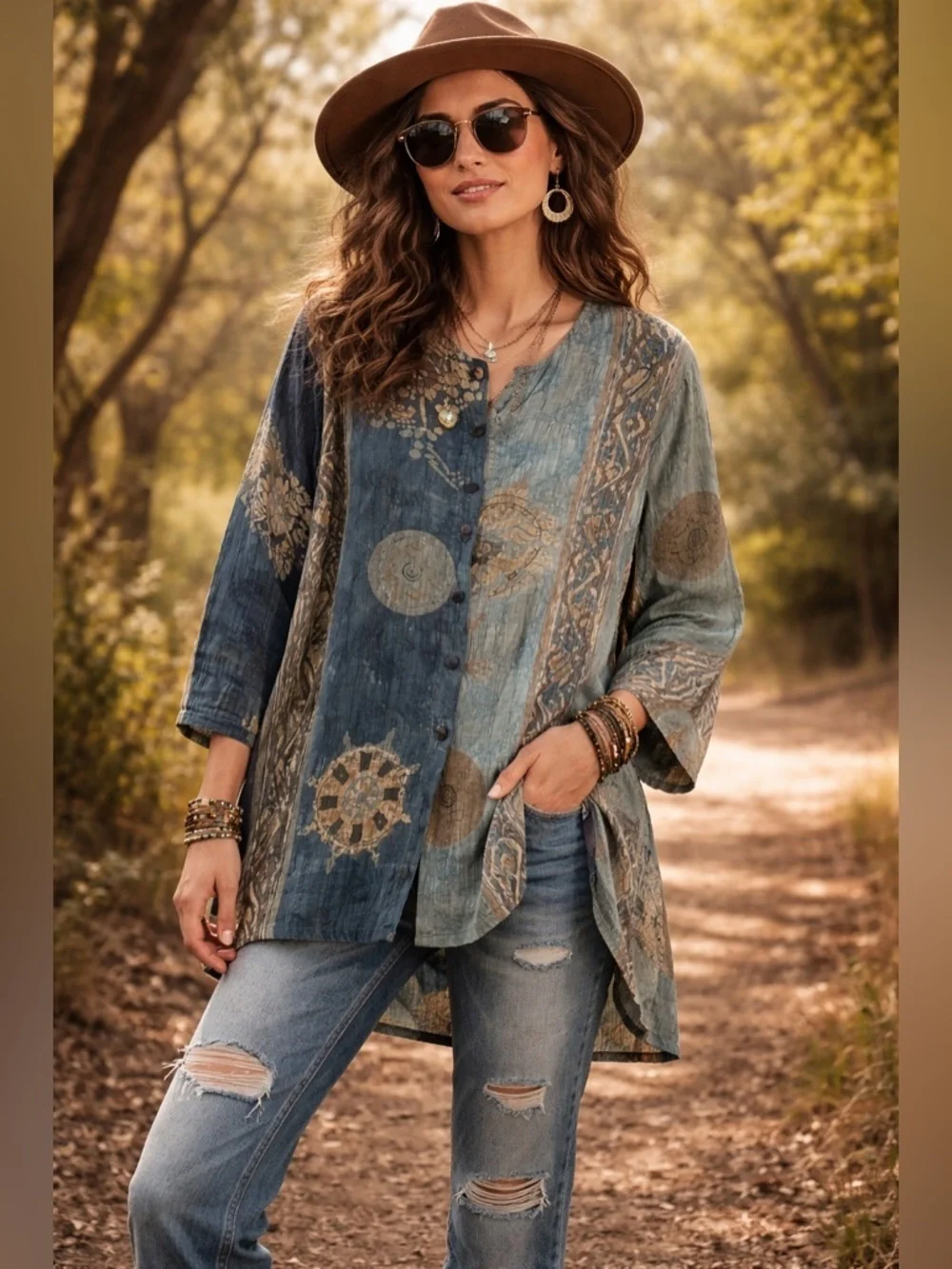 Hilo Hattie Hawaiian Vintage Button tunic Top Gypsy sun art  Resortwear tropical